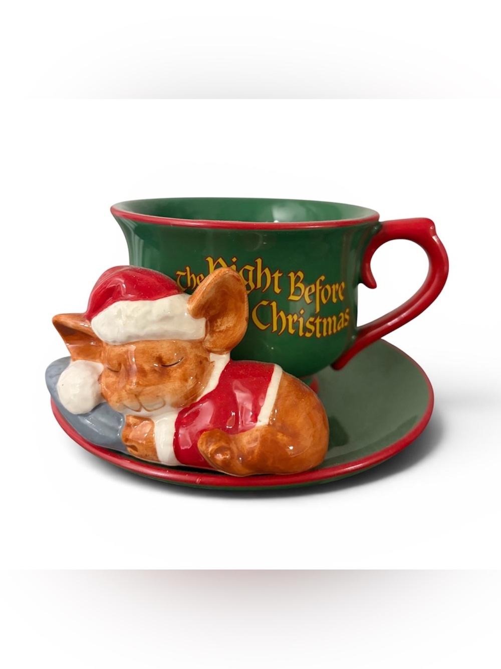 The Night Before Christmas Mouse In Santa Claus Outfit Mug & Attached Underplate
